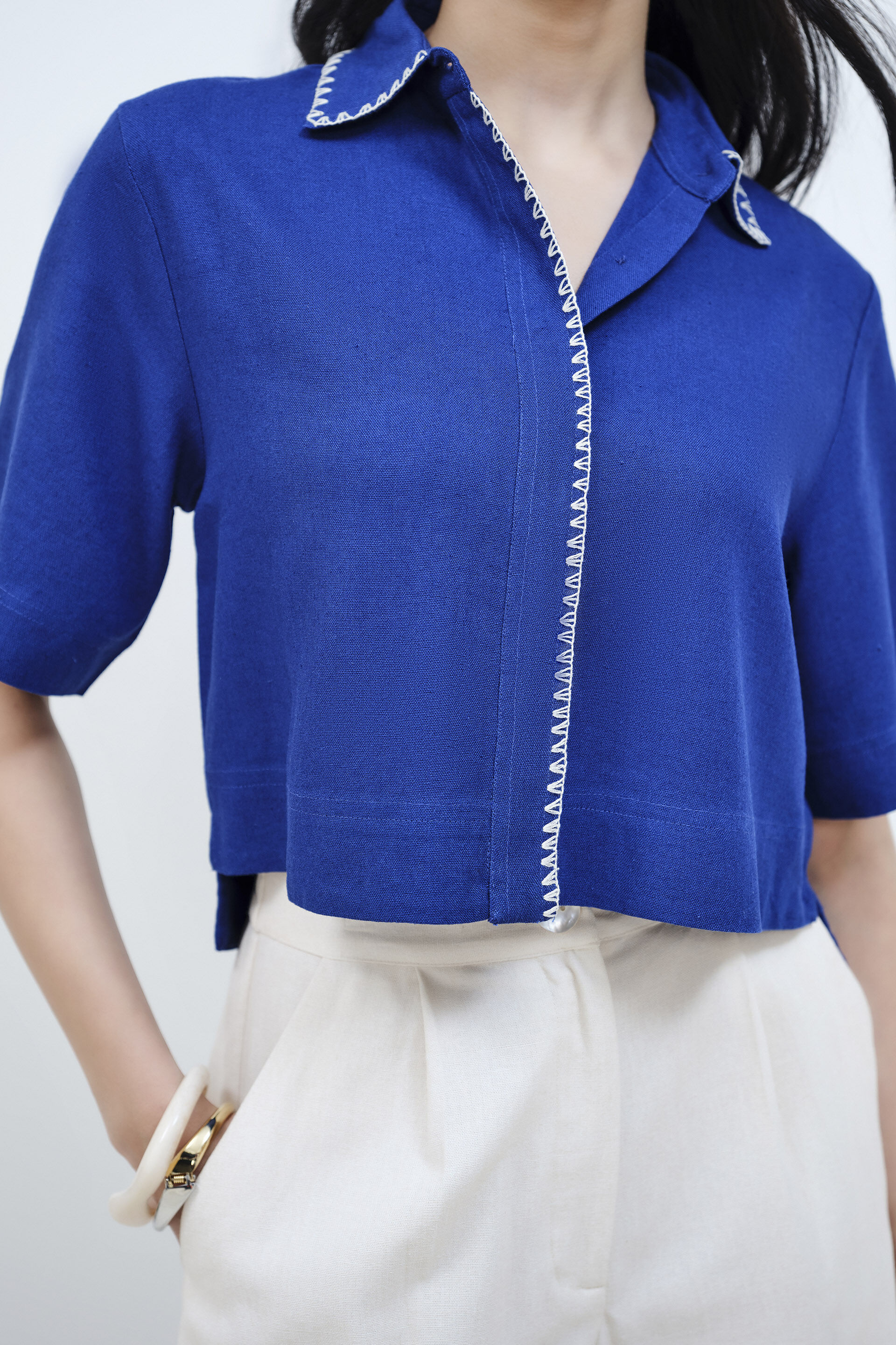 Cobalt Crop Shirt, Blue, image 5